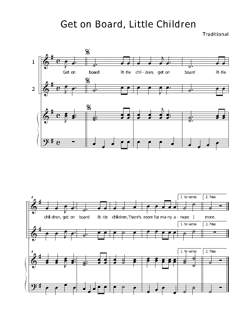 first page of Get On Board, for two voices and piano