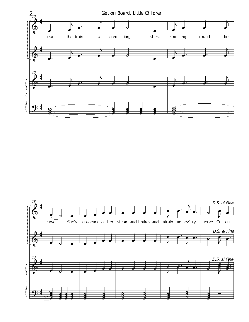 second page of Get on Board, for two voices and piano