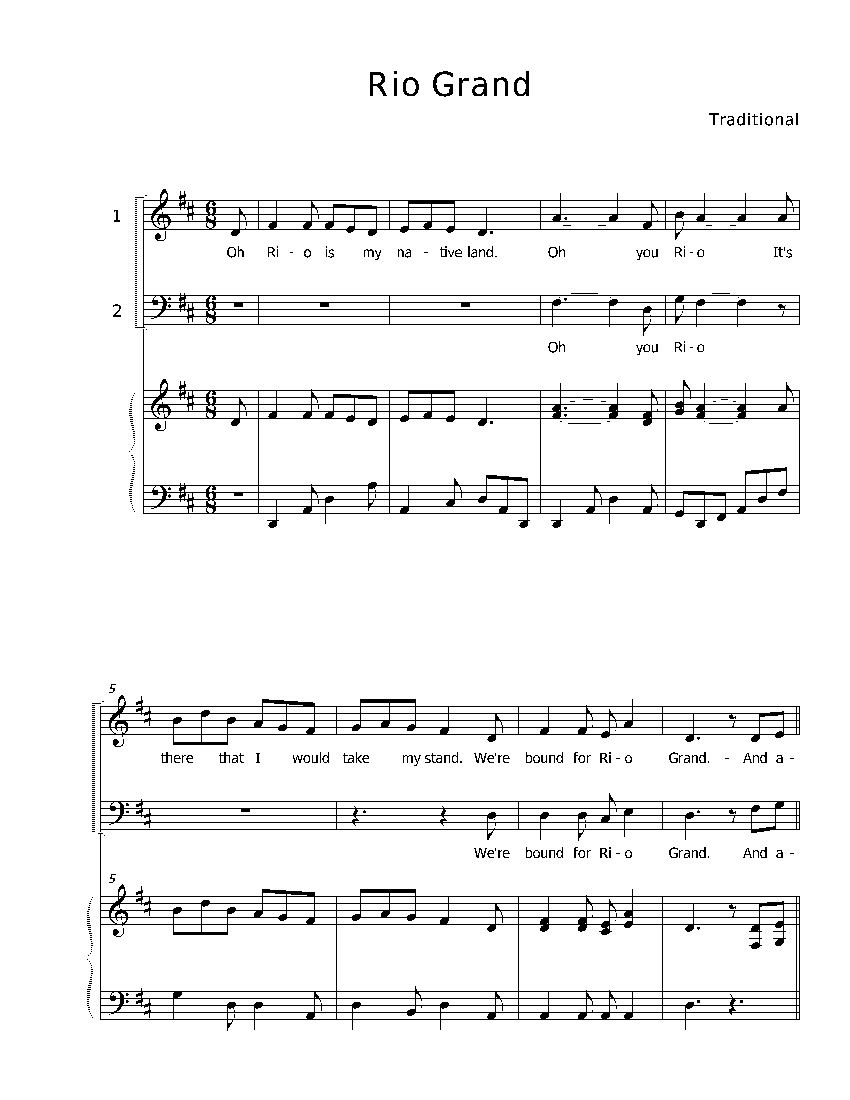 first page of Rio Grand, for two voices and piano