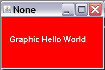Image of a frame with a red background and the words Graphic Hello  World in white.